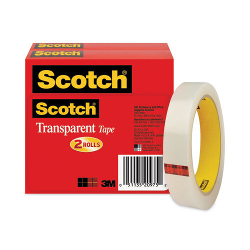 Image of Scotch® 600-2P34-72 Transparent Tape, 3" Core, 0.75" X 72 Yds, Transparent, 2/pack