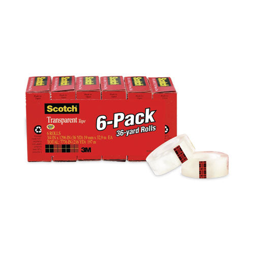 Image of Scotch® 600-6PK Transparent Tape, 1" Core, 0.75" X 36 Yds, Transparent, 6/pack