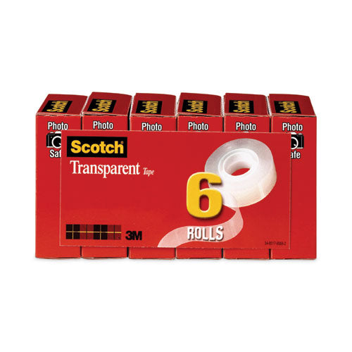 Image of Scotch® 600-6PK Transparent Tape, 1" Core, 0.75" X 36 Yds, Transparent, 6/pack