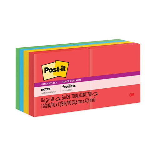 Image of Post-it® Notes Super Sticky 622-8SSAN Pads in Playful Primary Collection Colors, 2" x 2", 90 Sheets/Pad, 8 Pads/Pack