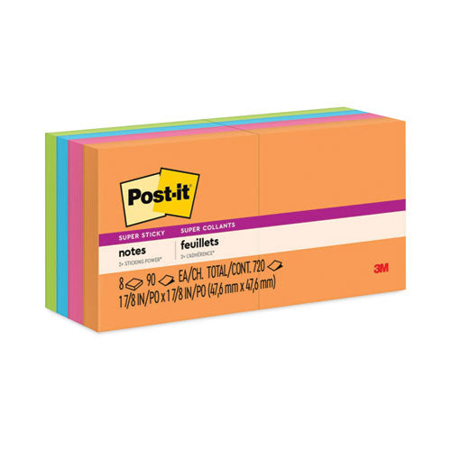Image of Post-it® Notes Super Sticky 622-8SSAU Pads in Energy Boost Collection Colors, 2" x 2", 90 Sheets/Pad, 8 Pads/Pack