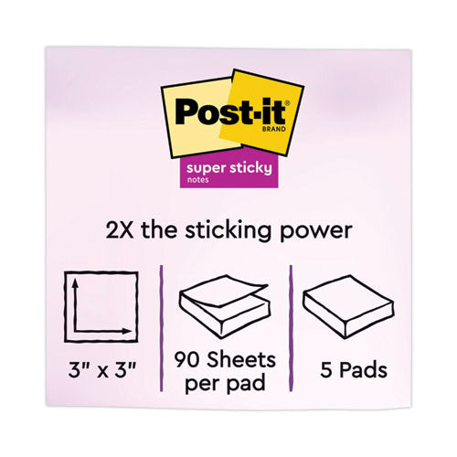 Image of Post-it® Notes Super Sticky 654-5SSAN Pads in Playful Primary Collection Colors, 3" x 3", 90 Sheets/Pad, 5 Pads/Pack
