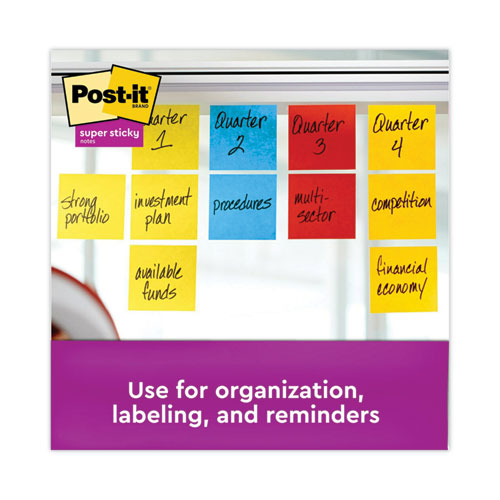 Image of Post-it® Notes Super Sticky 654-5SSAN Pads in Playful Primary Collection Colors, 3" x 3", 90 Sheets/Pad, 5 Pads/Pack