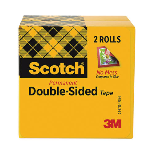 Image of Scotch® 665-2P12-36 Double-Sided Tape, 3" Core, 0.5" X 36 Yds, Clear, 2/pack