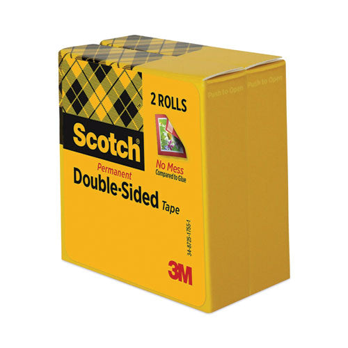 Image of Scotch® 665-2P12-36 Double-Sided Tape, 3" Core, 0.5" X 36 Yds, Clear, 2/pack