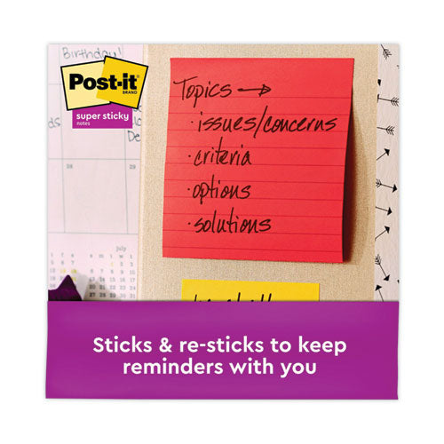 Image of Post-it® Notes Super Sticky 675-6SSAN Pads in Playful Primary Collection Colors, Note Ruled, 4" x 4", 90 Sheets/Pad, 6 Pads/Pack