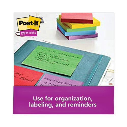 Image of Post-it® Notes Super Sticky 675-6SSAN Pads in Playful Primary Collection Colors, Note Ruled, 4" x 4", 90 Sheets/Pad, 6 Pads/Pack