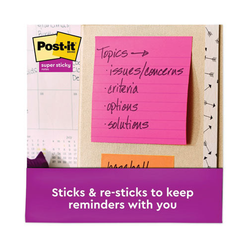 Image of Post-it® Notes Super Sticky 675-6SSUC Pads in Energy Boost Collection Colors, Note Ruled, 4" x 4", 90 Sheets/Pad, 6 Pads/Pack