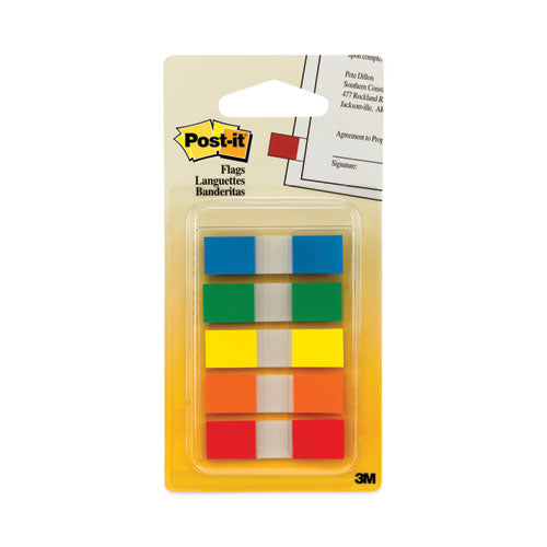 Image of Post-it® Flags 683-5CF Page Flags in Portable Dispenser, Assorted Primary, 20 Flags/Color, 100 Flags/Pack