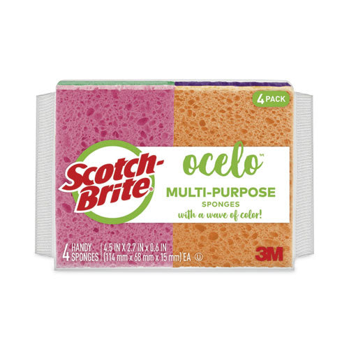 Image of ocelo 7274-10 Vibrant Color Sponges, 4.7 X 3, 0.6" Thick, Assorted Colors, 4/pack