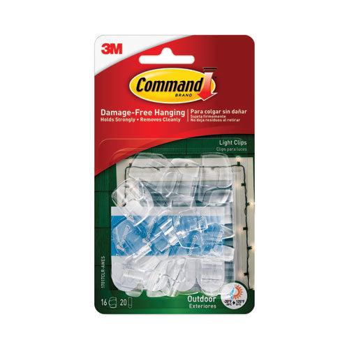 Image of Command 17017CLR-AWES All Weather Hooks and Strips, Small, Plastic, Clear, 16 Clips and 20 Strips/Pack