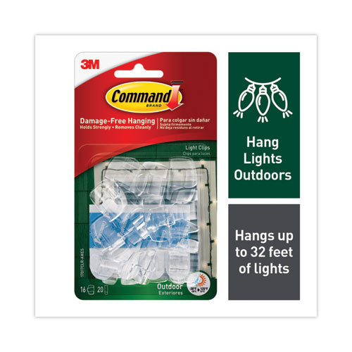 Image of Command 17017CLR-AWES All Weather Hooks and Strips, Small, Plastic, Clear, 16 Clips and 20 Strips/Pack