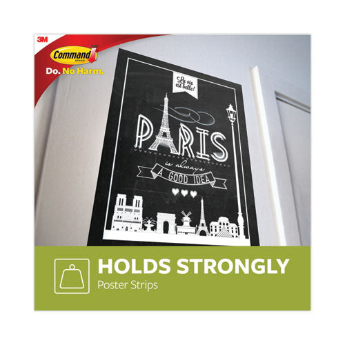 Image of Command 17024ES Poster Strip Pairs, Holds up to 1 lb, 0.63" x 1.75", White, 12/Pack