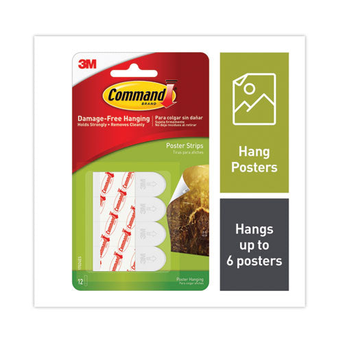 Image of Command 17024ES Poster Strip Pairs, Holds up to 1 lb, 0.63" x 1.75", White, 12/Pack