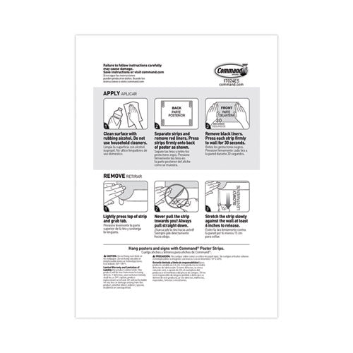 Image of Command 17024-S256NA Poster Strip Pairs, Holds Up to 1 lb, 1.63" x 2.75", White, 256/Pack