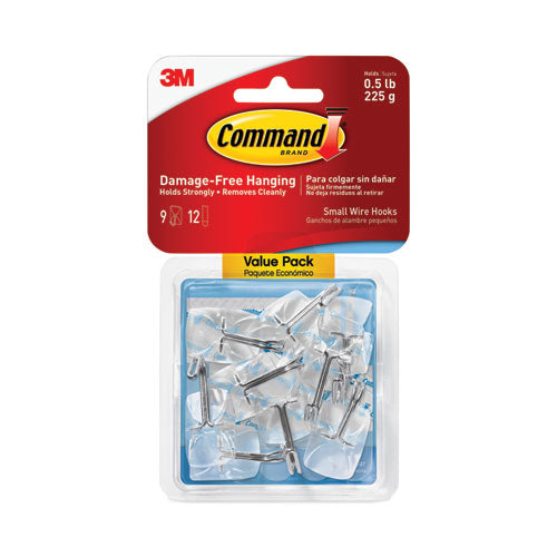 Image of Command 17067CLR-9ES Small Clear Toggle-Wire Hooks, Metal Wire, Silver/Clear, Supports 0.5 lb, 9/Pack