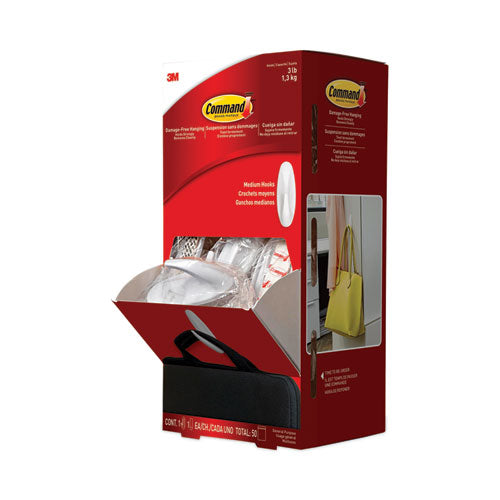 Image of Command 17081CABPK-NA General Purpose Designer Hooks, Medium, Plastic, White, 3 lb Capacity, 50 Hooks and 50 Strips/Carton