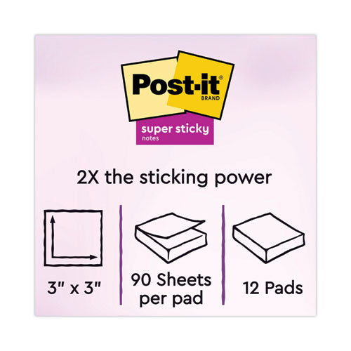 Image of Post-it® Notes Super Sticky 654-12SSUC Pads in Energy Boost Collection Colors, 3" x 3", 90 Sheets/Pad, 12 Pads/Pack