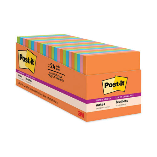 Image of Post-it® Notes Super Sticky 654-24SSAU-CP Pads in Energy Boost Collection Colors, Cabinet Pack, 3" x 3", 70 Sheets/Pad, 24 Pads/Pack