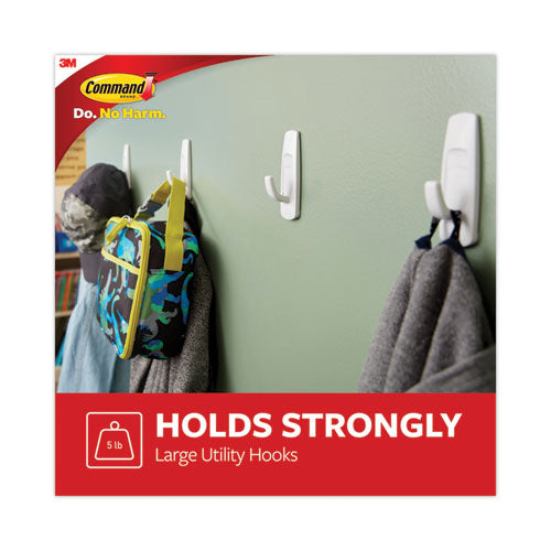 Image of Command 17003-3ES Large Utility Hooks, Plastic, White, Supports 5 lb, 3/Pack
