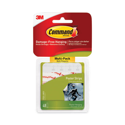 Image of Command 17024-48ES Poster Strip Pairs Value Pack, Holds Up to 1 lb, 0.63" x 1.75", White, 48/Pack