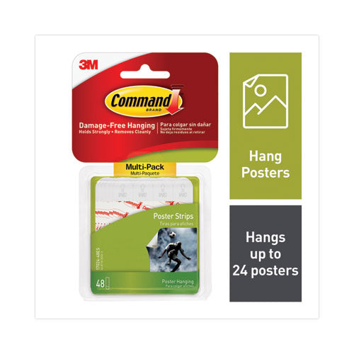 Image of Command 17024-48ES Poster Strip Pairs Value Pack, Holds Up to 1 lb, 0.63" x 1.75", White, 48/Pack