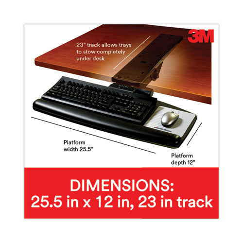 Image of 3M AKT90LE Easy Adjust Keyboard Tray, Standard Platform, 23" Track, Black