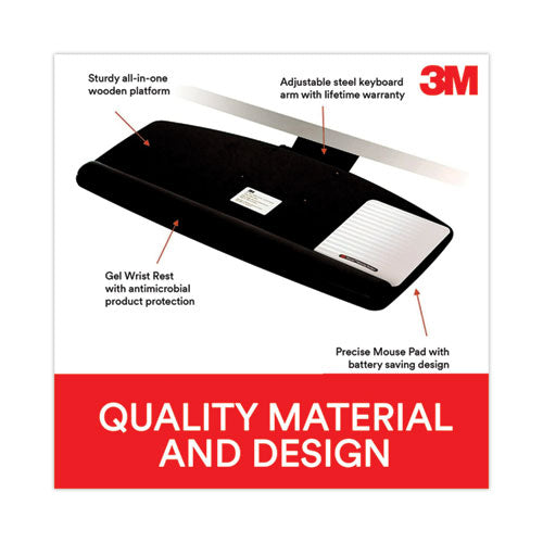 Image of 3M AKT90LE Easy Adjust Keyboard Tray, Standard Platform, 23" Track, Black