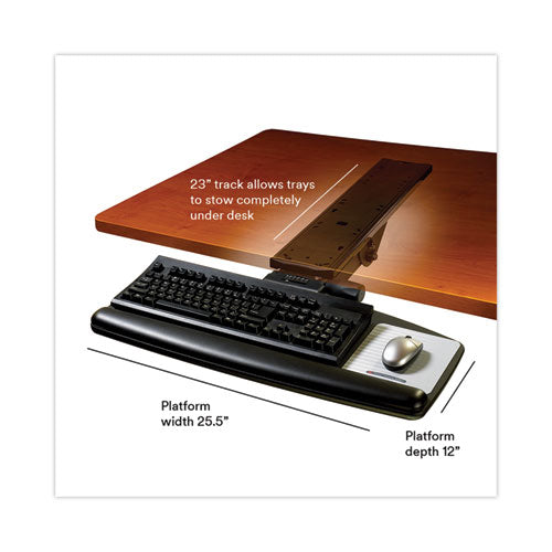 Image of 3M AKT90LE Easy Adjust Keyboard Tray, Standard Platform, 23" Track, Black
