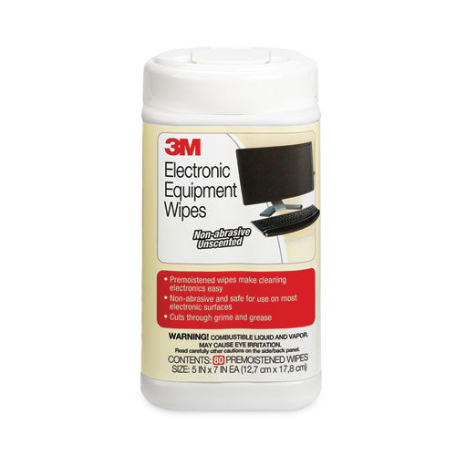 Image of 3M CL610 Electronic Equipment Cleaning Wipes, 1-Ply, 5.5 x 6.75, Unscented, White, 80/Canister