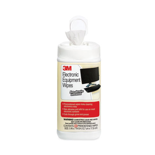 Image of 3M CL610 Electronic Equipment Cleaning Wipes, 1-Ply, 5.5 x 6.75, Unscented, White, 80/Canister