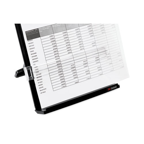 Image of 3M DH340MB Desktop Document Holder, Holds Up to 150 Legal Size Sheets, Plastic, Black/Silver Clip