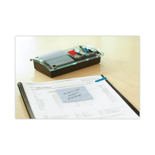 Image of Post-it® Notes DS100 Note and Flag Dispenser, For 3 x 3 Pads, Black/Clear, Includes 45-Sheet Canary Super Sticky Pop-up Pad; (50) 1" Flags