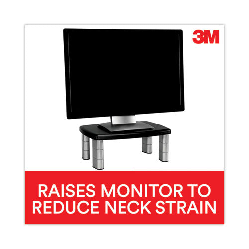 Image of 3M MS80B Adjustable Height Monitor Stand, 15" x 12" x 2.63" to 5.78", Black/Silver, Supports up to 80 lbs
