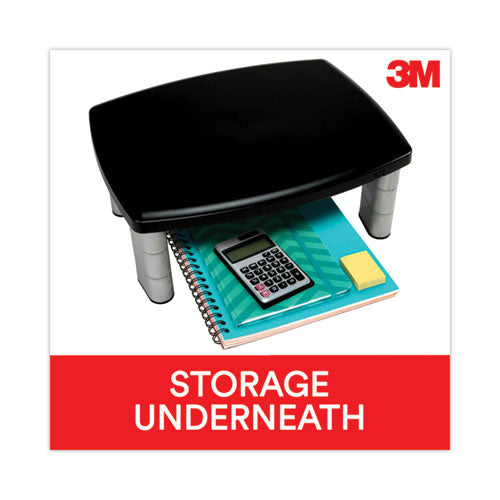 Image of 3M MS80B Adjustable Height Monitor Stand, 15" x 12" x 2.63" to 5.78", Black/Silver, Supports up to 80 lbs