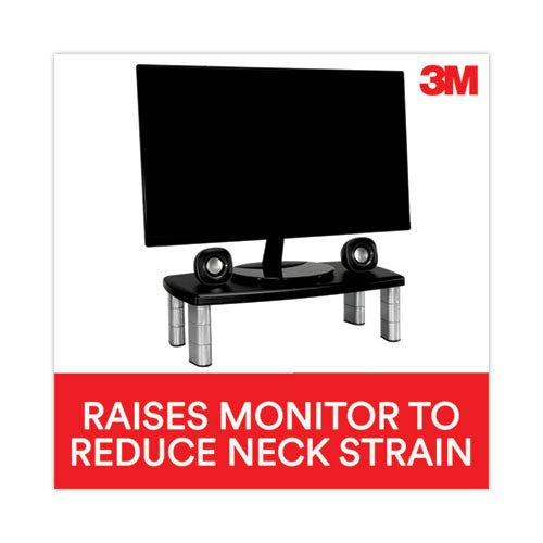 Image of 3M MS90B Extra-Wide Adjustable Monitor Stand, 20" X 12" X 1" To 5.78", Silver/black, Supports 40 Lbs