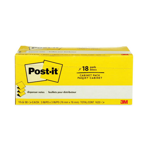 Image of Post-it® Pop-up Notes R330-18CP Original Canary Yellow Pop-up Refill Cabinet Pack, 3" x 3", Canary Yellow, 90 Sheets/Pad, 18 Pads/Pack