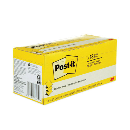 Image of Post-it® Pop-up Notes R330-18CP Original Canary Yellow Pop-up Refill Cabinet Pack, 3" x 3", Canary Yellow, 90 Sheets/Pad, 18 Pads/Pack