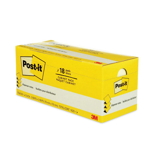 Image of Post-it® Pop-up Notes R330-18CP Original Canary Yellow Pop-up Refill Cabinet Pack, 3" x 3", Canary Yellow, 90 Sheets/Pad, 18 Pads/Pack