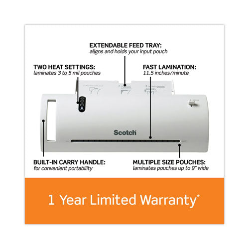 Image of Scotch TL902VP Thermal Laminator Value Pack, Two Rollers, 9" Max Document Width, 5 Mil Max Document Thickness