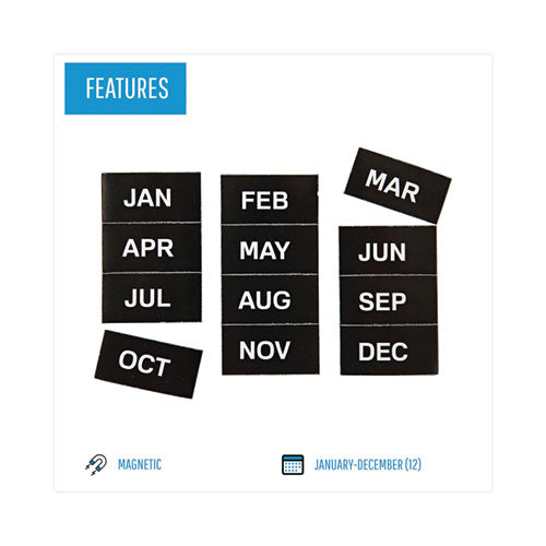 Image of MasterVision® FM1108 Heavy-Duty Board Magnet Labels, Months of the Year (January-December), 1" Tall, White Characters, Black Background, 12/Pack