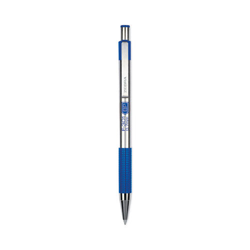 Image of Zebra® 27122 F-301 Ballpoint Pen, Retractable, Fine 0.7 Mm, Blue Ink, Stainless Steel/blue Barrel, 2/pack