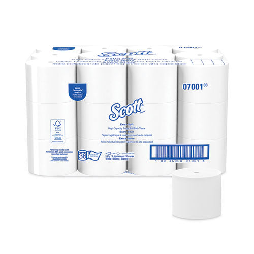 Image of Scott® 07001 Essential Extra Soft Coreless Standard Roll Bath Tissue, Septic Safe, 2-Ply, White, 800 Sheets/roll, 36 Rolls/carton