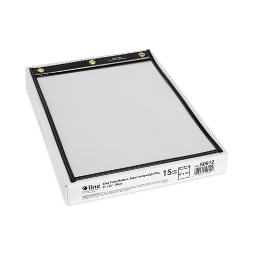 Image of C-Line® 50912 Super Heavyweight Plus Stitched Shop Ticket Holders, Top Load 9 x 12 Insert, Clear Front, Black Border, 15/Box