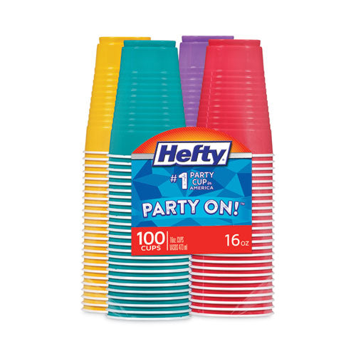 Image of Hefty® C21637 Easy Grip Disposable Plastic Party Cups, 16 oz, Bright Assorted Colors, 100/Pack