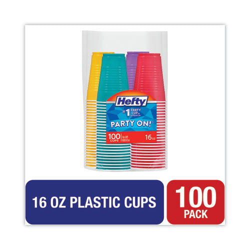 Image of Hefty® C21637 Easy Grip Disposable Plastic Party Cups, 16 oz, Bright Assorted Colors, 100/Pack