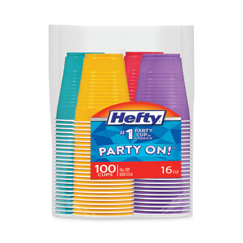 Image of Hefty® C21637 Easy Grip Disposable Plastic Party Cups, 16 oz, Bright Assorted Colors, 100/Pack