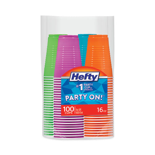 Image of Hefty® C21637 Easy Grip Disposable Plastic Party Cups, 16 oz, Bright Assorted Colors, 100/Pack