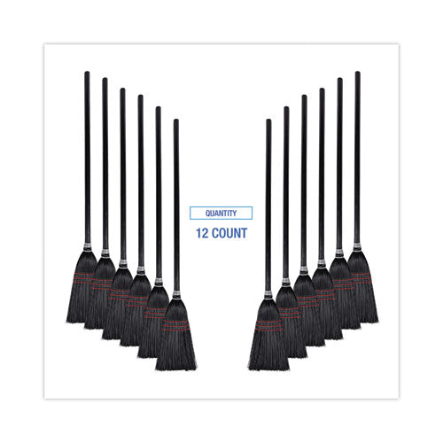 Image of Boardwalk® BWK951BP Flag Tipped Poly Lobby Brooms, Flag Tipped Poly Bristles, 38" Overall Length, Natural/black, 12/carton