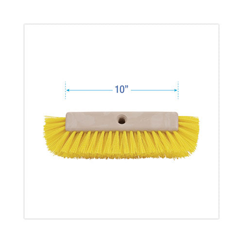 Image of Boardwalk® BWK3410 Dual-Surface Scrub Brush, Yellow Polypropylene Bristles, 10" Brush, Plastic Handle